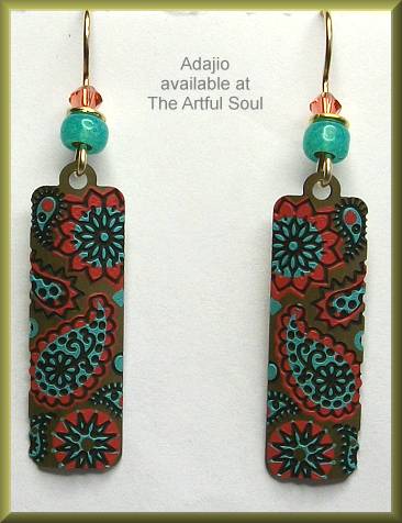 Adajio Coral/Turquoise Paisley Column Earrings