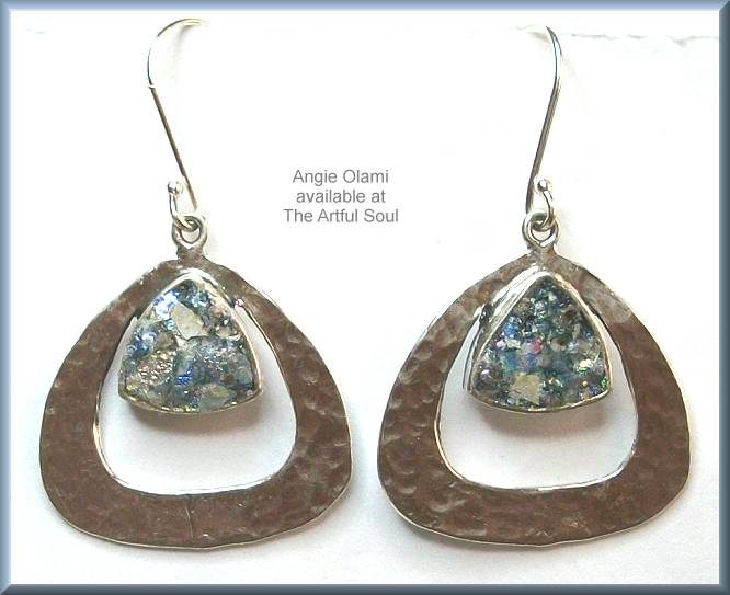 Angie Olami Roman Glass Floating Triangle Earrings