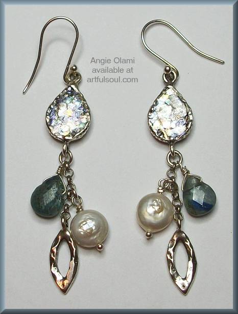 Angie Olami Roman Glass Kyanite/Pearl Earrings