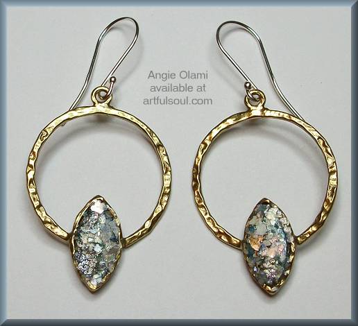 Angie Olami Brass Ring Roman Glass Earrings