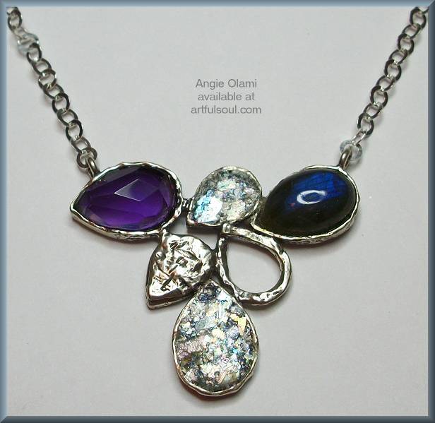 Angie Olami Gemstone and Roman Glass Cluster Necklace