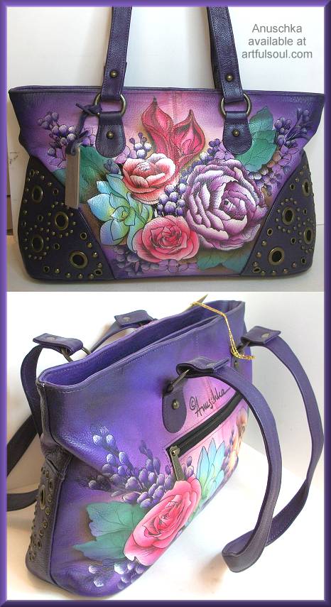 Anuschka Lush Lilac Twin Top Studded Shopper Bag