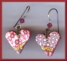Artful Fuschia Geometrics Heart Earrings