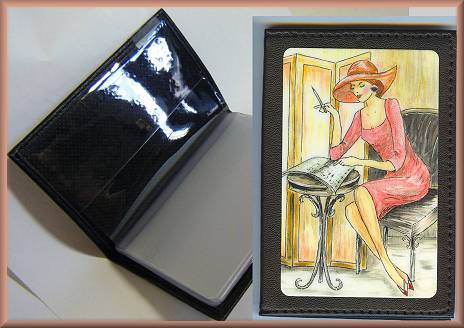 Audrey Leather Credit Card Holder in Pink Lady Writing