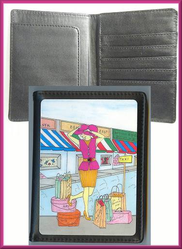 Audrey Leather Passport Holder in Lady with Packages