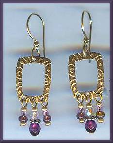 Brinton Brass Rectangle Purple Fringe Earrings