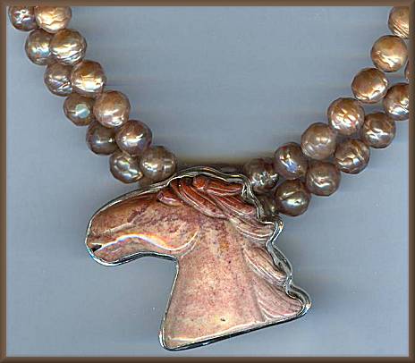 Christie Gies CGC Carved Agate Horse Necklace