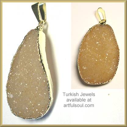 Turkish Peach Drusy Brass Pendant