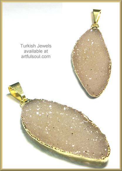 Turkish Gray Drusy Brass Pendant