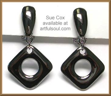Sue Cox Gunmetal Doorknocker CLIP Earrings