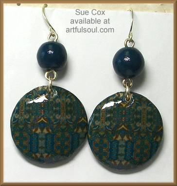 Sue Cox Teal Pattern Earrings