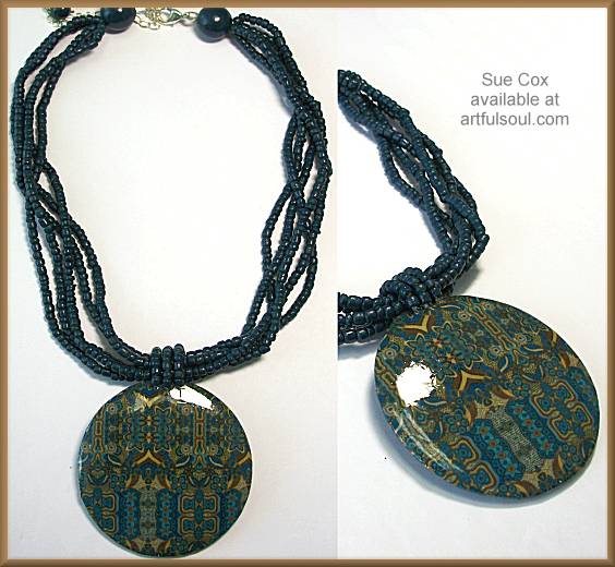 Sue Cox Teal Patterns Necklace