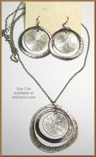 Sue Cox Burnished Silver Pendant/Earrings Set