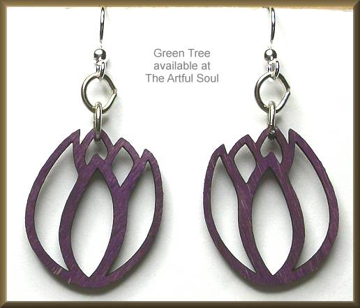 Green Tree Blossoms Tulip Earrings Puprle