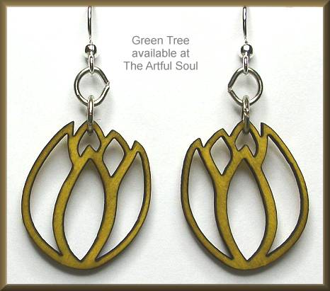 Green Tree Blossoms Tulip Earrings Yellow