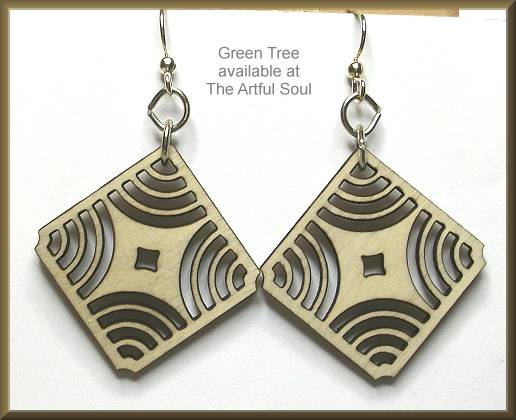Green Tree Blossoms Square Earrings Sand
