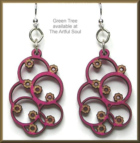 Green Tree Blossoms Bubbles Earrings Pink