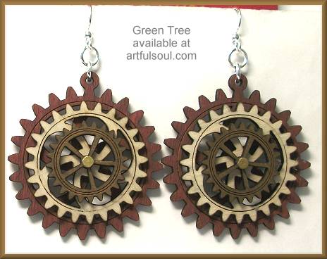 Green Tree Gear Earrings Plum-Red/Brown
