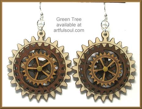 Green Tree Gear Earrings Browns