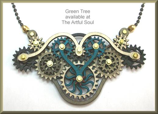 Green Tree Gear Necklace Teal/Sand/Black