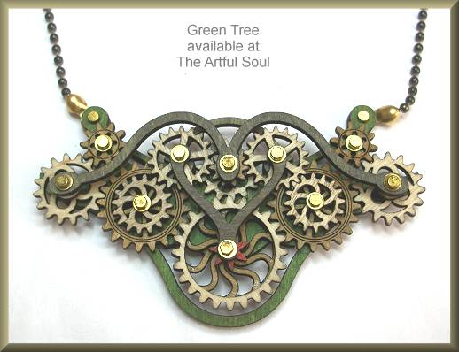 Green Tree Gear Necklace Green/Brown