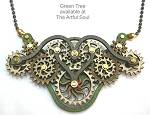 Green Tree Gear Necklace Green/Brown