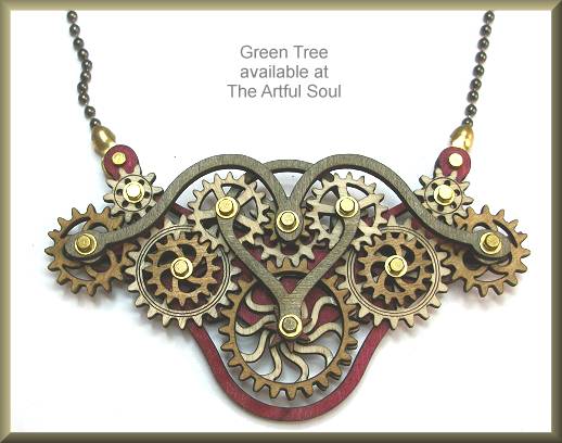 Green Tree Gear Necklace Red/Neutrals