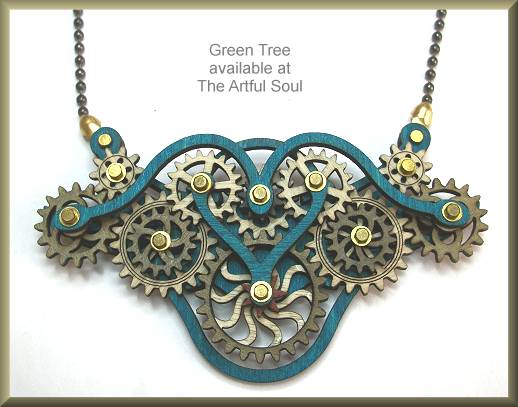 Green Tree Gear Necklace Teal/Neutrals