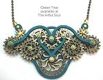 Green Tree Gear Necklace Teal/Neutrals