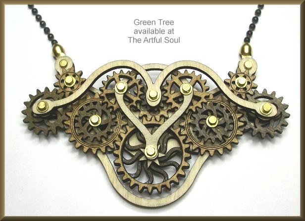 Green Tree Gear Necklace Light Browns