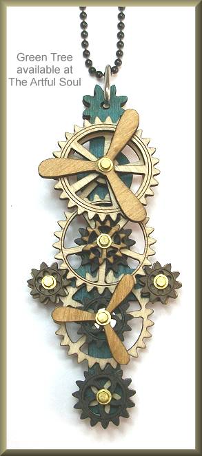 Green Tree Gear Necklace Brown/Black/Teal