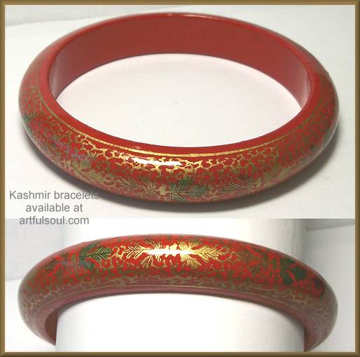 Kashmir Medium Bangle Green/Gold on Red