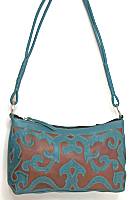 Leaders in Leather Turquoise/Cognac Small Shoulder Bag