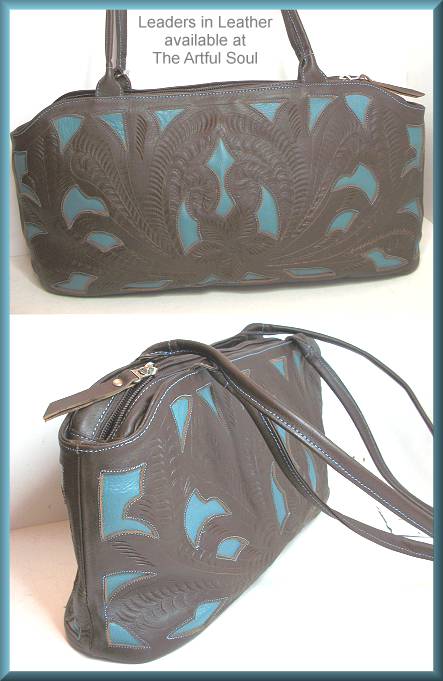 Leaders in Leather Turquoise/Brown Compartment Bag