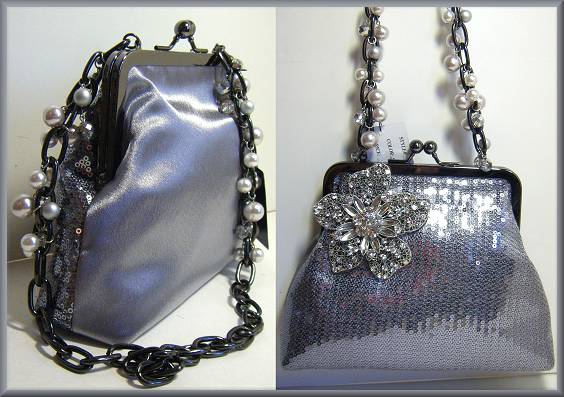 Liz Soto Silver Sequin Beaded Chain Bag
