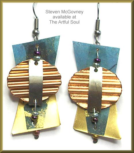 McGovney Copper on Blue Corrugated Earrings