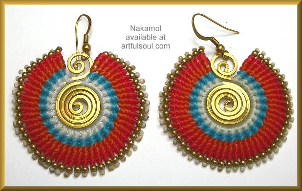 Nakamol Red/Orange/Turquoise Woven Circle Earrings