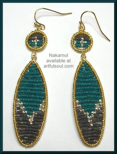 Nakamol Green/Gold Elongated Earrings