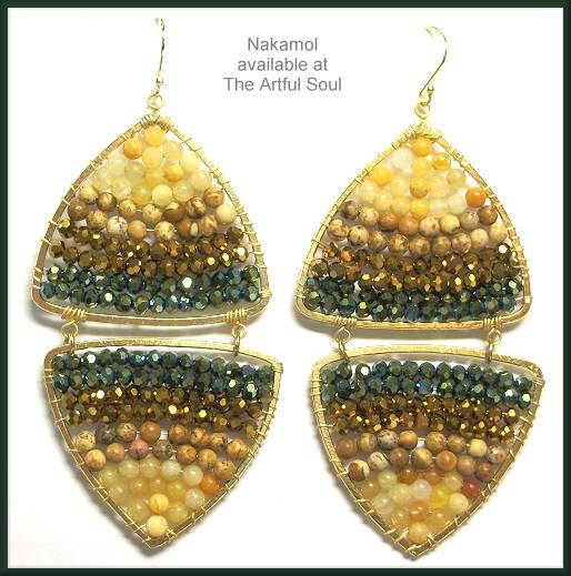 Nakamol Double Triangle Earrings, Verdigri/Gold