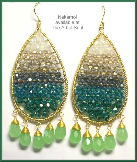 Nakamol Jumbo Fringed Teardrop Earrings, Green/Gold