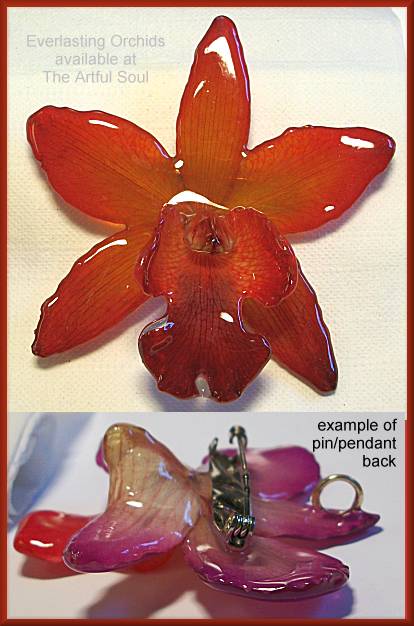 Cattleya Red-Orange Orchid Pin/Pendant