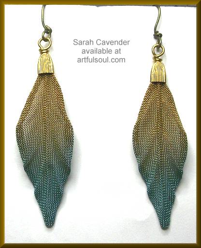 Sarah Cavender Gold/Aqua Long Leaf Earrings