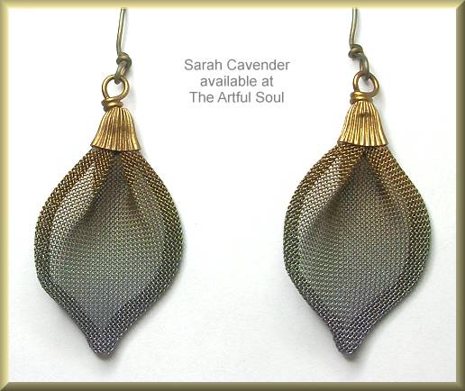 Sarah Cavender Aqua/Avocado/Brass Lotus Petal Earrings