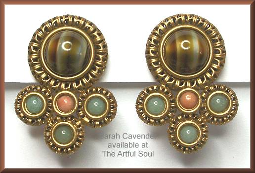 Sarah Cavender Filigree Stone Circles CLIP Earrings