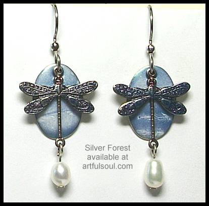 Silver Forest Misty Blue Dragonfly Earrings