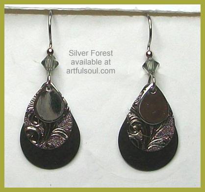 Silver Forest Textured Black Teardrop Earrings