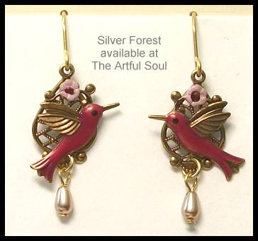Silver Forest Rose Hummingbird Earrings