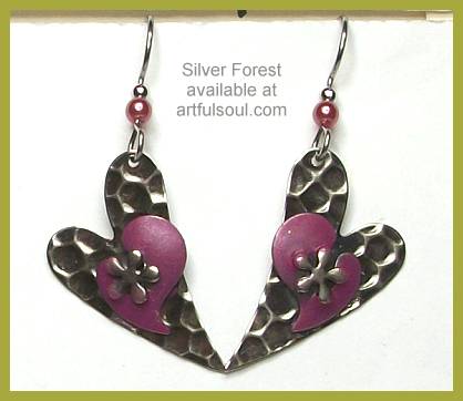 Silver Forest Rosy Hearts and Flowers Earrings