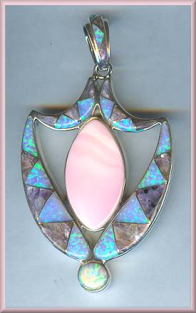 Sajen Opal Charoite Inlay Pink Conch Pendant
