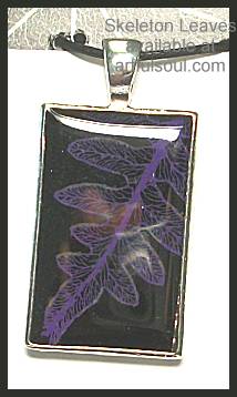 Skeleton Leaf Pendant, Purple on Black